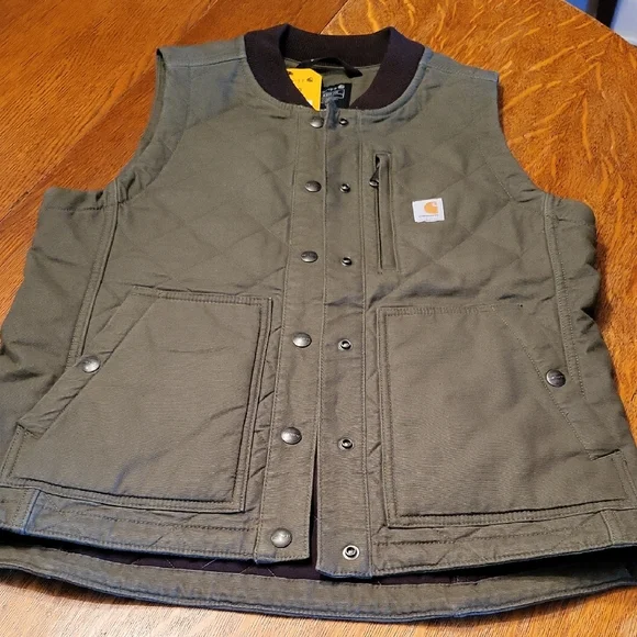 Carhartt Women's Rugged Flex Relaxed Fit Canvas Insulated Vest Size Small Basil - Picture 5 of 9